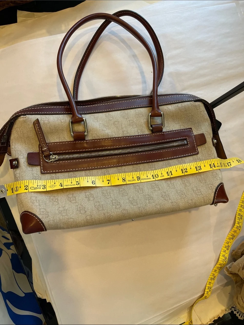 DOONEY & BOURKE MONOGRAM CANVAS LEATHER SATCHEL PURSE HANDBAG